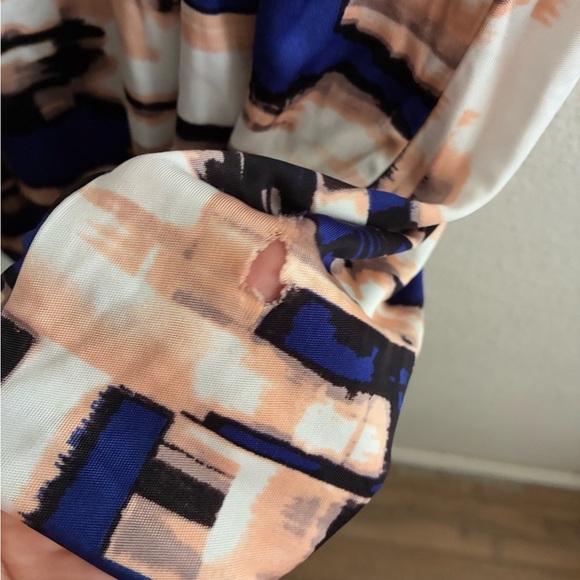 Parker Blouson Catalina Dress Stretch Drape Faux Wrap Watercolor Dolman Sleeve S - Picture 14 of 16